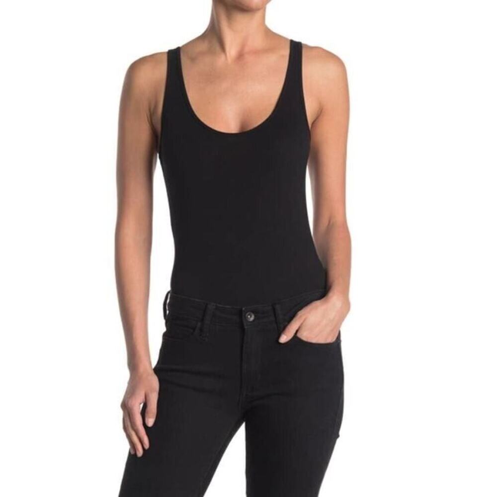 BP. Women's Double Scoop Stretch Cotton Bodysuit‎ in Black 2XS